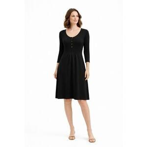 Boden Henley Sweater Dress Empire Waist 3/4 Sleeve Wool Black Size 8 Regular